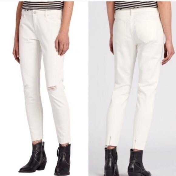 AllSaints Lola Cropped Jeans White Women’s Size 27 Slim Fit Ripped Knee Frayed - Picture 1 of 11